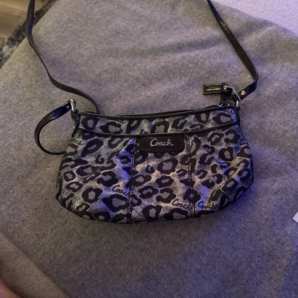 Coach Leopard Print Crossbody Bag in Black and Gray